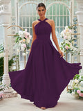 A-Linie/Princess-Linie Chiffon Rüschen Neckholder Ärmellos Bodenlang Brautjungfernkleider Abendkleid