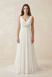 Greek Empire Strapped V-Neck Empire Chiffon Weddig Dress