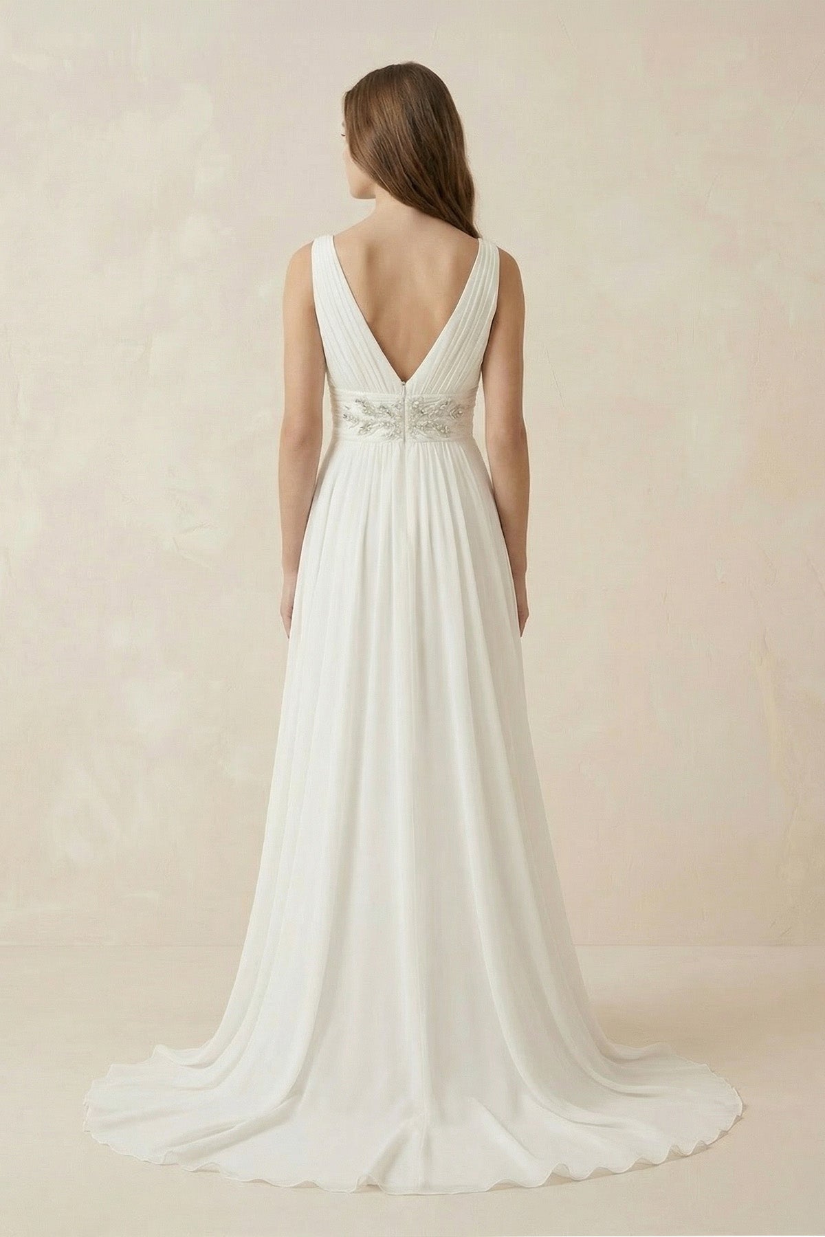 Greek Empire Strapped V-Neck Empire Chiffon Weddig Dress