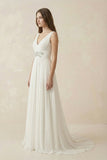 Greek Empire Strapped V-Neck Empire Chiffon Weddig Dress