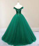 Green Beading Off the Shoulder Sweep-Train Quinceanera Dresses