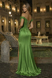 Burgundy Off The Shoulder Mermaid Beaded Satin Long Prom Dresses With Appliques