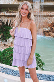 Green Spaghetti Strap Ruffle Tiered Pleated Party Dress