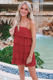 Green Spaghetti Strap Ruffle Tiered Pleated Party Dress