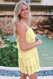 Green Spaghetti Strap Ruffle Tiered Pleated Party Dress