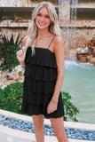 Green Spaghetti Strap Ruffle Tiered Pleated Party Dress