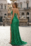 Sparkly Golden Sheath Sequins Long Prom Dress with Slit