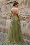 Green Tulle Lace Long Prom Dress with Corset. Green Formal Party Dress