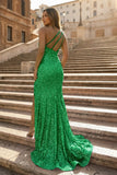 Mermaid One-Shoulder Sequins Prom Dress With Tassels
