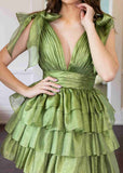 Trendy A-Line Tiered Homecoming Dress with Bow