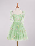 Trendy A Line Spaghetti Straps Short Homecoming Dress with Embroidery