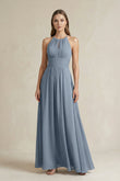 Halter A-Line Chiffon Ankle-Length Bridesmaid Dress in Neptune