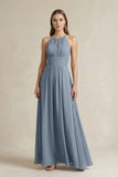 Halter A-Line Chiffon Ankle-Length Bridesmaid Dress in Neptune