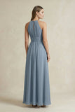 Halter A-Line Chiffon Ankle-Length Bridesmaid Dress in Neptune