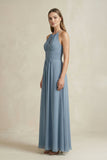 Halter A-Line Chiffon Ankle-Length Bridesmaid Dress in Neptune