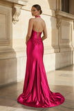 Navy Halter Corset Mermaid Ruched Long Formal Dress with Slit