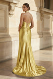 Navy Halter Corset Mermaid Ruched Long Formal Dress with Slit