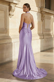 Navy Halter Corset Mermaid Ruched Long Formal Dress with Slit