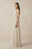 Halter Neck A-Line Chiffon Bridesmaid Dress in Champagne