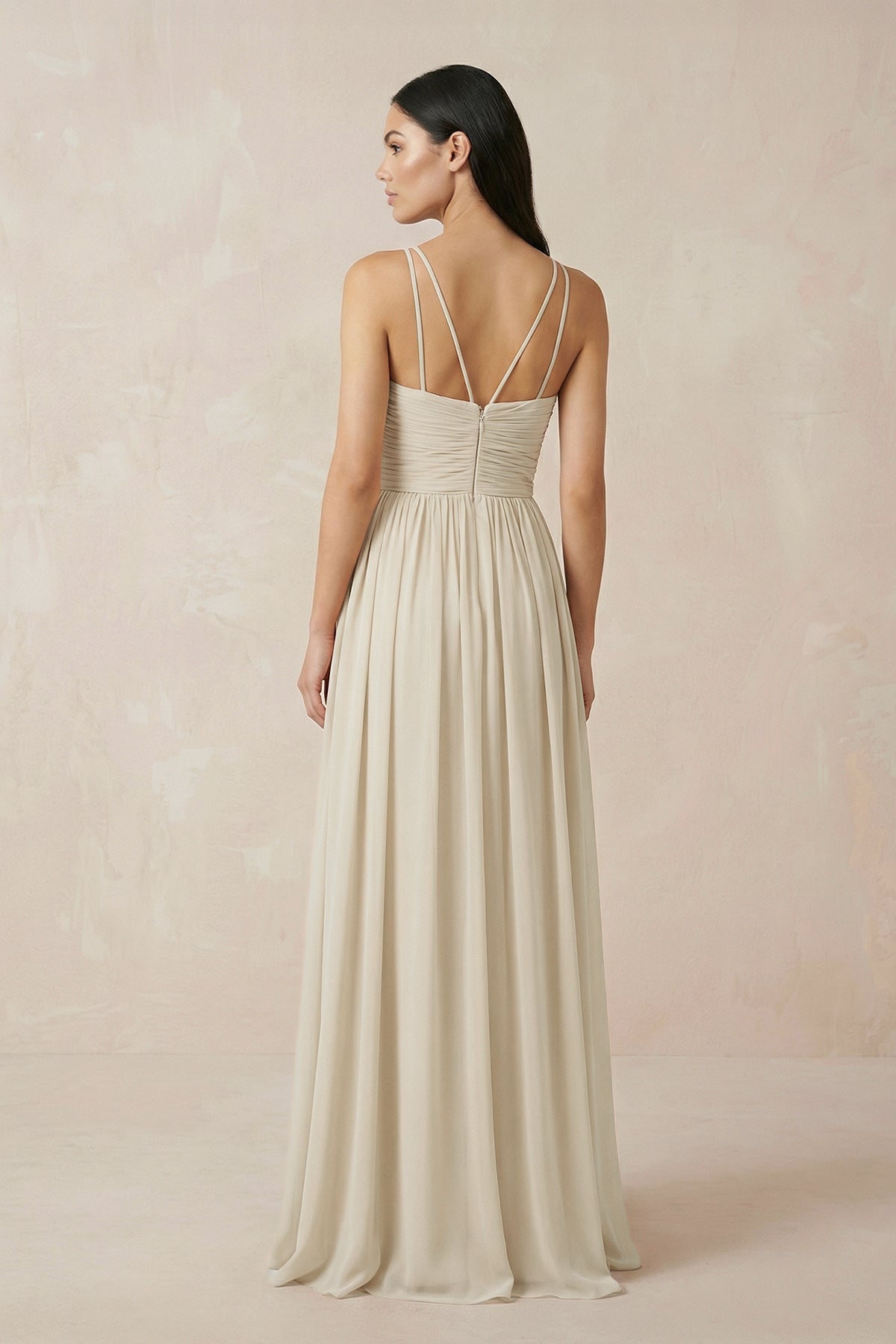 Halter Neck A-Line Chiffon Bridesmaid Dress in Champagne