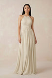Halter Neck A-Line Chiffon Bridesmaid Dress in Champagne