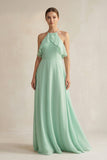 Halter Neck A-Line Chiffon Bridesmaid Dress with Keyhole in Pale Pistachio