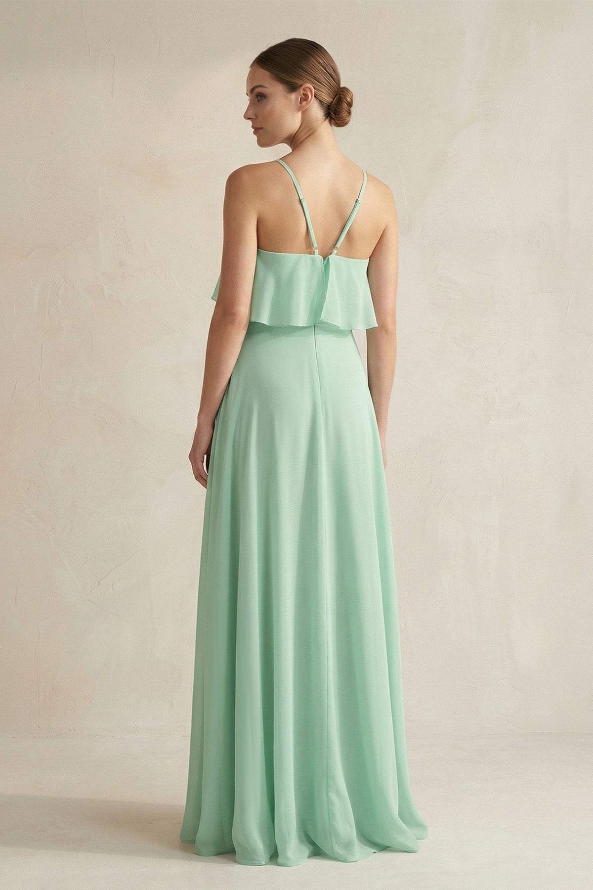 Halter Neck A-Line Chiffon Bridesmaid Dress with Keyhole in Pale Pistachio