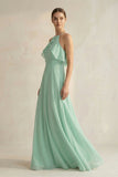 Halter Neck A-Line Chiffon Bridesmaid Dress with Keyhole in Pale Pistachio