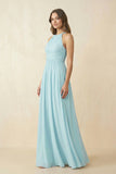 Halter Pleated A-Line Chiffon Bridesmaid Dress in Sky Blue