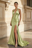 Navy Halter Corset Mermaid Ruched Long Formal Dress with Slit