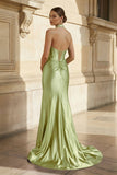 Navy Halter Corset Mermaid Ruched Long Formal Dress with Slit