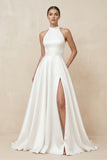 Simple Modest A-Line Halter Maxi Wedding Dress