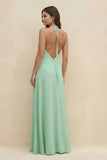 Halter Sheath Long Chiffon Bridesmaid Dress in Pale Pistachio
