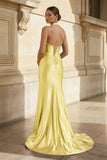 Navy Halter Corset Mermaid Ruched Long Formal Dress with Slit