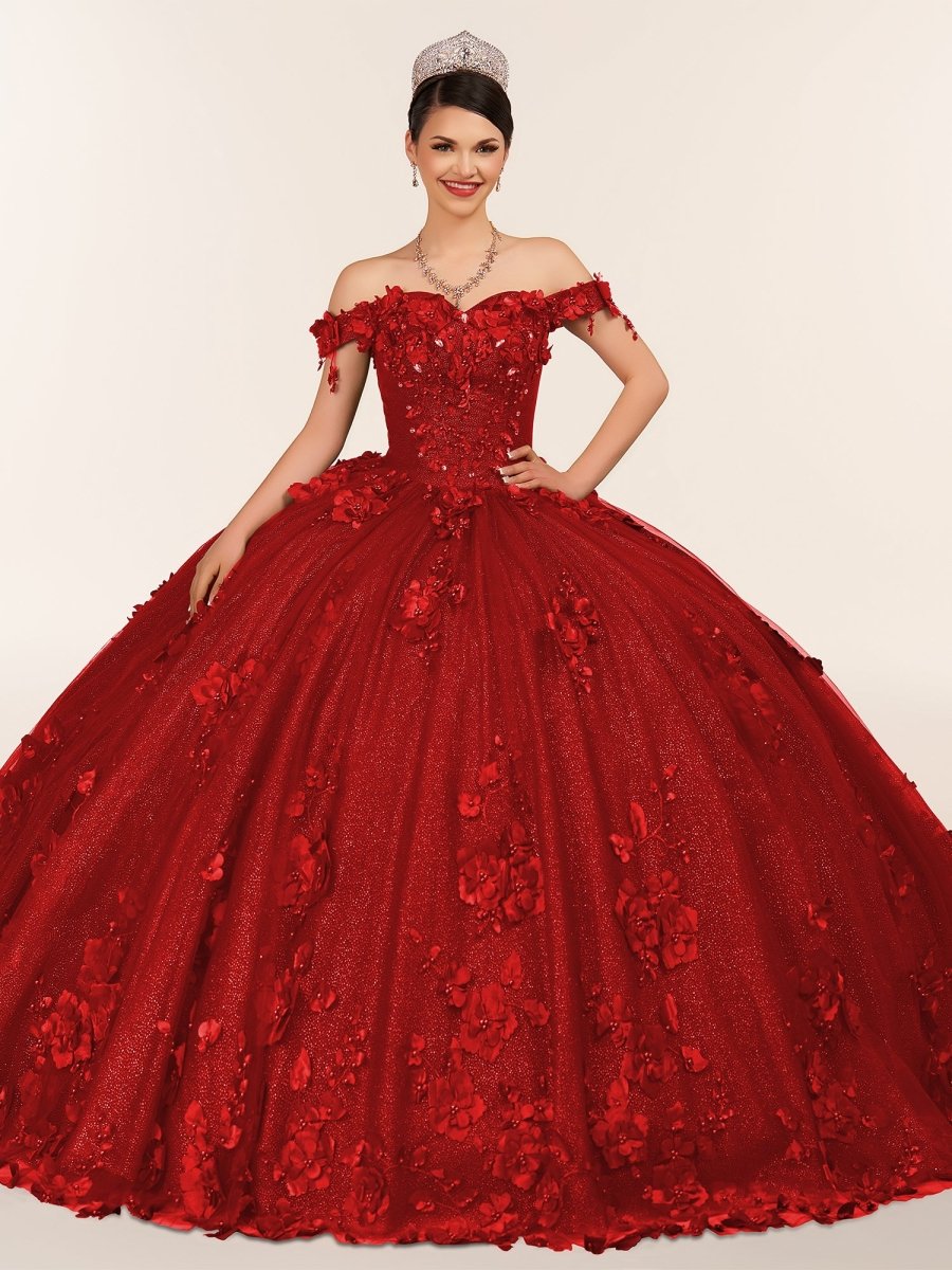 Ball Gown Organza Off The Shoulder Burgundy Quinceanera Dress