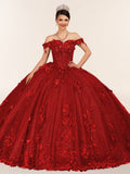 Ball Gown Organza Off The Shoulder Burgundy Quinceanera Dress