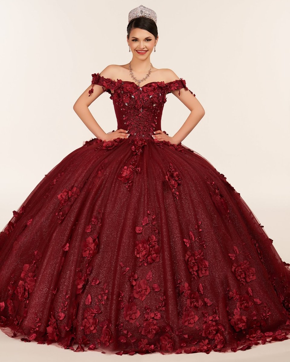 Ball Gown Organza Off The Shoulder Burgundy Quinceanera Dress