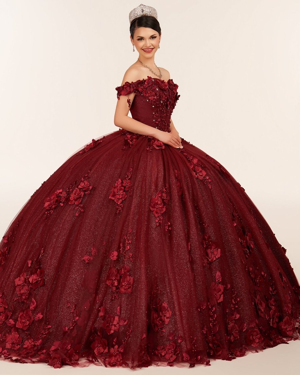 Ball Gown Organza Off The Shoulder Burgundy Quinceanera Dress