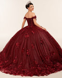 Ball Gown Organza Off The Shoulder Burgundy Quinceanera Dress