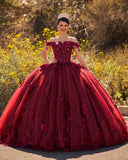 Ball Gown Organza Off The Shoulder Burgundy Quinceanera Dress
