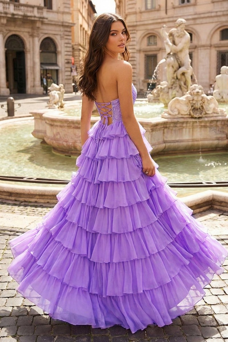 Orange A Line Strapless Chiffon Beaded Corset Long Prom Dress With Slit