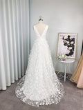 A-Linie/Princess-Linie Ärmellos Organza V-Ausschnitt Applikationen Sweep/Pinsel zug Brautkleider
