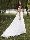 A-Linie/Princess-Linie Ärmellos Organza V-Ausschnitt Applikationen Sweep/Pinsel zug Brautkleider
