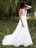 A-Linie/Princess-Linie Ärmellos Organza V-Ausschnitt Applikationen Sweep/Pinsel zug Brautkleider