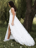 A-Linie/Princess-Linie Ärmellos Organza V-Ausschnitt Applikationen Sweep/Pinsel zug Brautkleider
