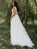 A-Linie/Princess-Linie Ärmellos Organza V-Ausschnitt Applikationen Sweep/Pinsel zug Brautkleider