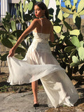 A-Linie/Princess-Linie Chiffon V-Ausschnitt Applikationen Ärmellos Bodenlang Brautkleider
