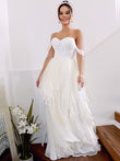 A-Linie/Princess-Linie Ärmellos Schulterfrei Rüschen Chiffon Bodenlang Brautkleider Brautkleider