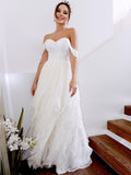 A-Linie/Princess-Linie Ärmellos Schulterfrei Rüschen Chiffon Bodenlang Brautkleider Brautkleider