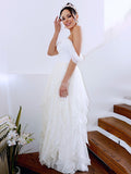A-Linie/Princess-Linie Ärmellos Schulterfrei Rüschen Chiffon Bodenlang Brautkleider Brautkleider